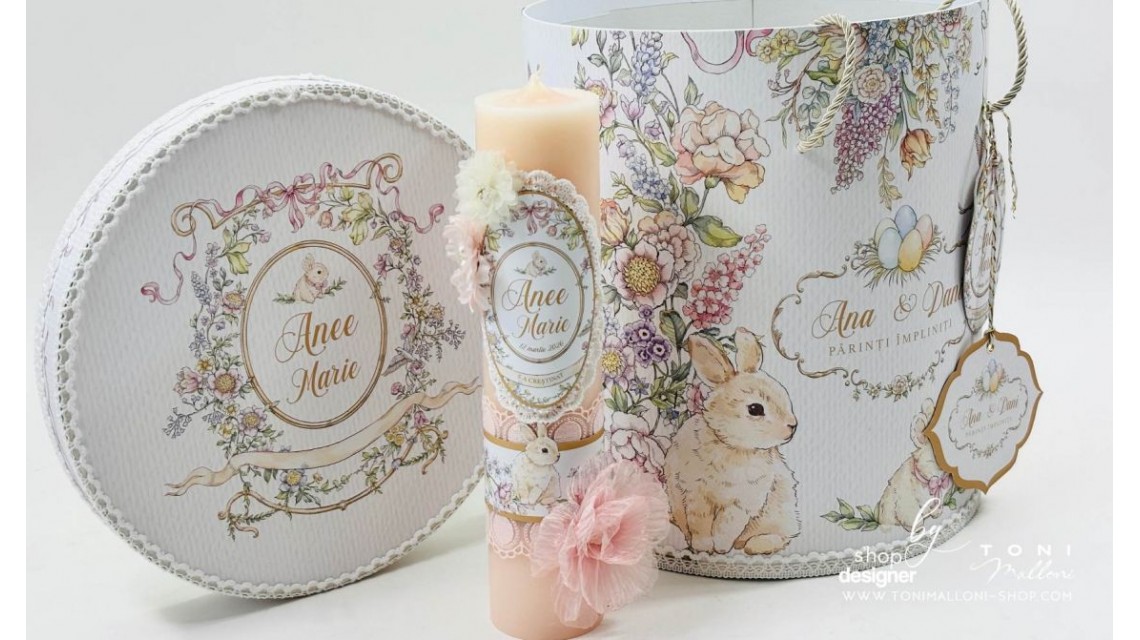 Trusou Botez Fetiță Belle Époque Floral Garden cu Iepuraș Trusou Personalizat Toni Malloni 17